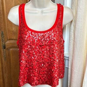 Express Red Sequin Crop Top